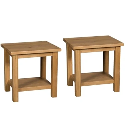 Image of Hallowood Furniture Waverly Oak Small Table, Light Side Table Set of 2, Console Solid Wooden Coffee for Living Room, Bedside Lamp Telephone End
