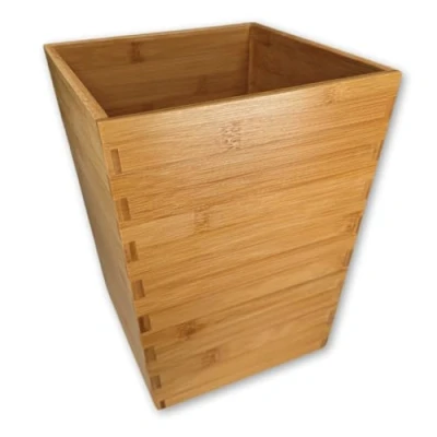 Image of OSCO Square Bamboo Waste Bin Height 28 cm Width 22 Trash Can Paper Basket Recycling Container Office Home Bathroom