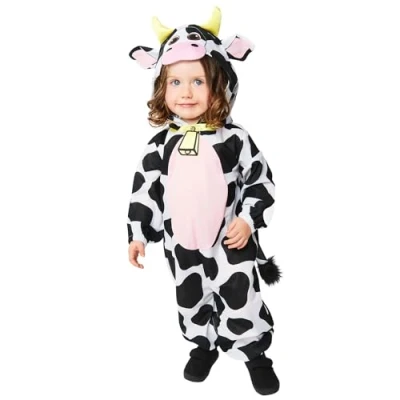 Image of Amscan 9916826 Baby World Book Day Cow Hooded Jumpsuit Fancy Dress Costume Age: 18 24m