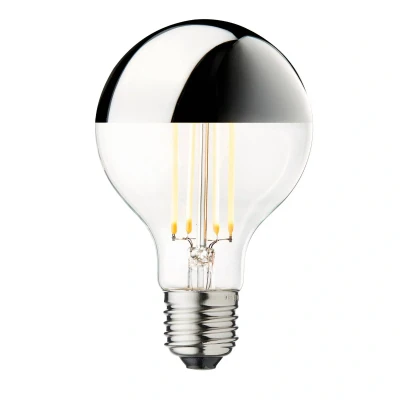 Image of DESIGN BY US Globe 80 half mirror LED bulb, silver, E27, 3.5 W, 2,700 K