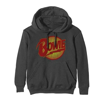 Image of David Bowie Hoodie Vintage Diamond Dogs Logo Official Charcoal Grey Pullover X Large