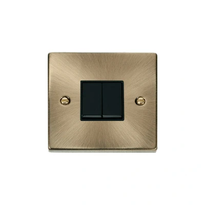 Image of Click Deco 2 Gang Way 10AX Switch Antique Brass Black Inserts