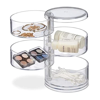 Image of Relaxdays Cosmetic Organiser with 4 Swivel Compartments, Makeup Kit for Lipstick etc., Acrylic Jewellery Stand, Transparent