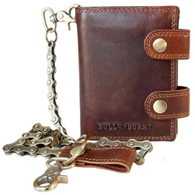 Image of Glazed Genuine Leather Biker&#039;s Wallet with RFID (Data Protection), Two Buckles and a Metal Chain