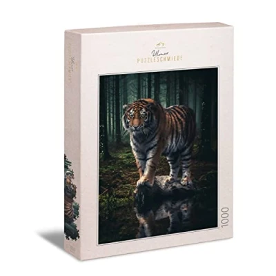 Image of Ulmer Puzzleschmiede Puzzle &quot;Ruler of the Dark Forest&quot; Majestic Siberian Tiger Stalks into Night with 1000 Pieces for Adults Made in Germany