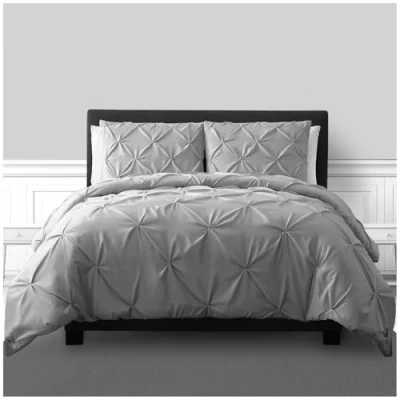Image of GC GAVENO CAVAILIA Pintuck Duvet Cover Single With Pillow Case, Breathable &amp; Soft Polycotton Pleated Bedding, Pinch Pleat Comforter Bed Cover, Silver