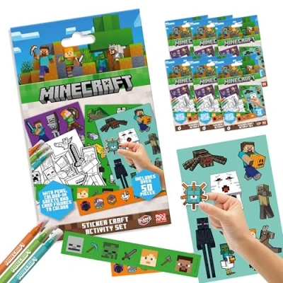 Image of Minecraft by Bladez Toyz Sticker Set with Over 50 Stickers 6 Pack for Children Creative Fun Kids Perfect Party Bags &amp; Gifts Includes Character Cards Colouring Pages