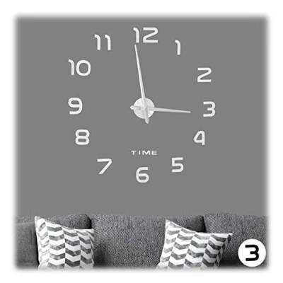 Image of Relaxdays DIY Clock, 3D Numbers, Adhesive Wall Tattoo, Easy to Install, Variable Size, Silver, EVA, acrylic, metal, 1 item