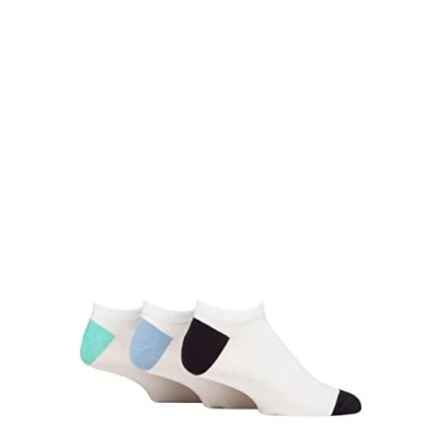 Image of Mens 3 Pair SOCKSHOP Wildfeet Bamboo Trainer Socks White Navy / Light Blue Mint Heel &amp; Toe 7 11