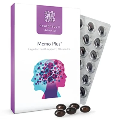 Image of Healthspan Memo Plus (2 months&#039; supply) To support your brain Health &amp; cognitive function 350mg Advanced Phospholipid Complex 179mg Omega 3 Fish Oil 75µg Iodine Friend of the Sea One a day