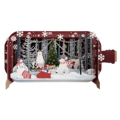 Image of Message in A Bottle Polar Bears Around The Tree Pop Up Christmas Greeting Card XMIB112