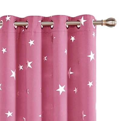 Image of Deconovo Pink Blackout Curtains Eyelet Thermal Insulated Foil Printed for Livingroom 46 x 90 Inch 1 Pair