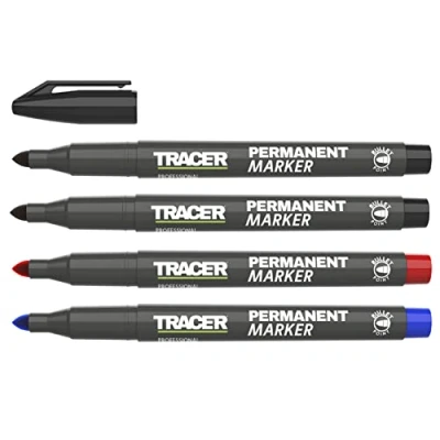 Image of Tracer Fine Point Permanent Construction Marker Kit (1 2mm Bullet General Purpose Markers with quick drying ink) Red, Blue, 2x Black