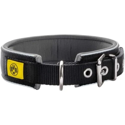 Image of HUNTER Neoprene Reflect BVB Dog Collar Nylon Padded Reflective 45 (S M) Black/Yellow