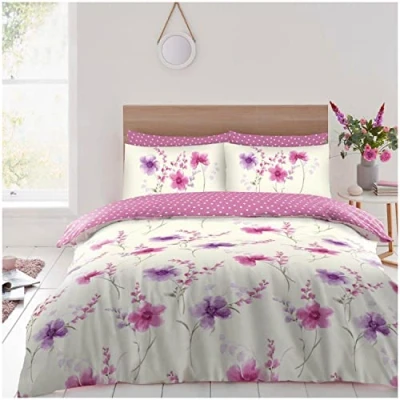 Image of Super Dreamer Polka Dot Duvet Cover with Fitted Sheet King Size, Floral Bedding Complete Set, Flower Quilt and Pillowcase, Multi