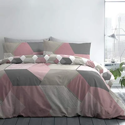 Image of Fusion Hexagon Easy Care Duvet Cover Set King Bed Size in Pink