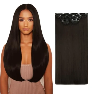 Image of Lullabellz Super Thick Straight Clip In Hair Extensions 5 Piece, 22 Inch Length, Dark Brown