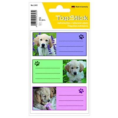 Image of TopStick 1343 Book Labels, 3 Labels Per Sheet, 76 x 35 mm, 150 Self Adhesive, School Stickers for Hand Labelling, Coloured