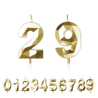 Image of FUZVOL Birthday Candles, Number 29 Candle, Gold Candle for Cake, Happy Cake Candles Topper Decorations