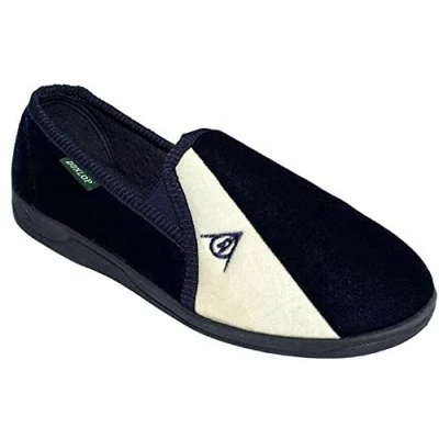 Image of Dunlop Mens Duncan&#039; Velour Two Tone Twin Gusset Full Slippers Size 6 13 UK (6 UK, Navy/Cream)