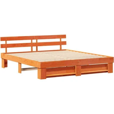 Image of With Headboard Brown 180 x 200 cm Solid pine wood Vidaxl