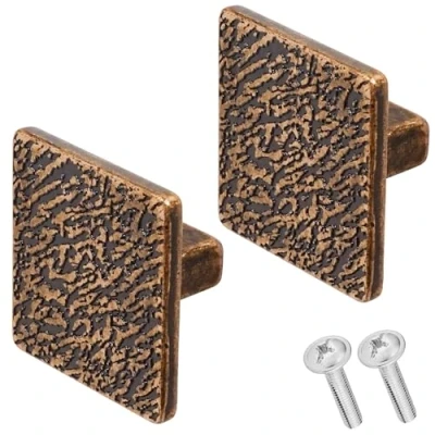 Image of Decoranddecor Aris Cupboard Door Knobs 40mm Square Handles, Kitchen for Drawers Zinc Alloy 2 Pack, Antique Copper