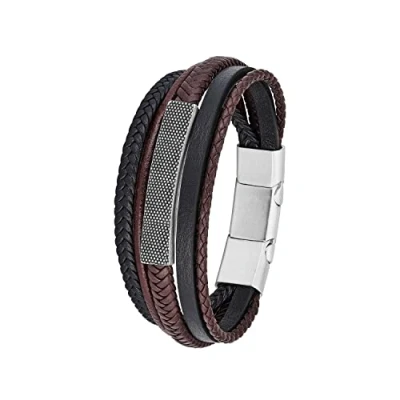 Image of s.Oliver bracelet stainless steel leather men&#039;s arm jewelry, 20+1,5 cm, silver, Comes in jewelry gift box, 2026110