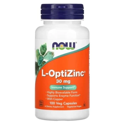 Image of Now Foods L OptiZinc 30mg Highly Absorbable Zinc for Immune and Skin Health 100 Veg Capsules