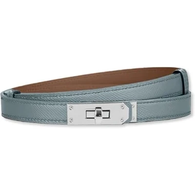 Image of baizhong Women Skinny Leather Belt Classic Solid Color Alloy Turn Lock Ladies Adjustable Slim Thin Waist （Light Blue/Silver）