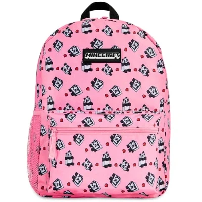 Image of Minecraft Kids School Backpack with Zipped Front Pocket for Sports, Gym, Travel Gamer Gifts (Pink)