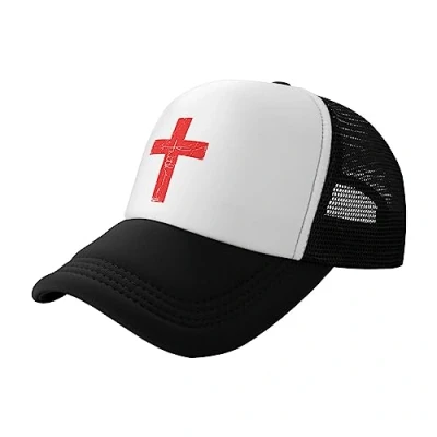 Image of Faith Red Cross Jesus Christ Prayer Love Christian Baseball Hats for Men Adjustable Dad Hat Gift Trucker Cap,Black