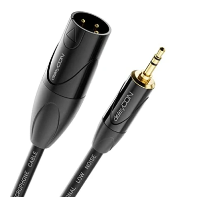 Image of deleyCON 5m (16.40 ft.) XLR to 3.5mm (0.14&quot;) Audio Adapter Cable Microphone Studio Quality Made of Pure OFC Copper (AWG24) 1x Male 3 Pole TRS Jack Stereo