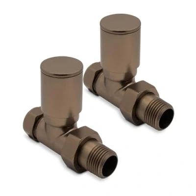 Image of Bronze Straight Modern Standard Rounded Radiator Towel Rail Valves Central Heating (Pair) 1/2&quot; BSP