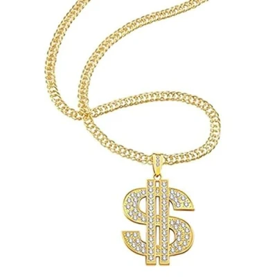 Image of Xumann Dollar Chain, Sign Gold Necklace with Diamonds，Adjustable Money Chain for Rapper Accessories Digger Costume