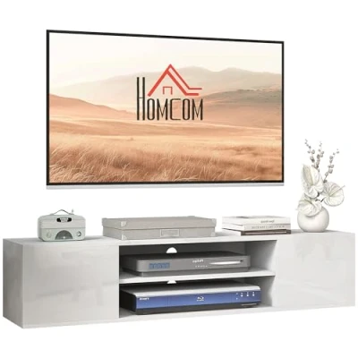 Image of HOMCOM Floating TV Stand Cabinet for TVs up to 60&quot;, Wall Mounted Unit with Open Shelf, Storage Cupboards and Cable Management Living Room, White