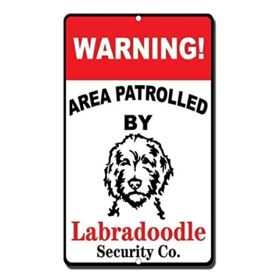 Image of Warning Area Patrolled By Labradoodle Metal Sign Vintage Retro Wall Decor 8x12 Inches