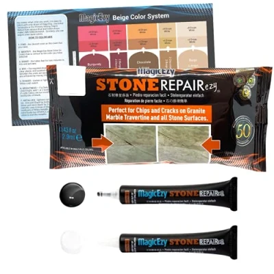Image of MagicEzy Stone Repairezy (Black/White Kit): Fix Repair Chipped and Cracked Granite Tiles Countertops Fast Marble, Travertine Kit Super Strong