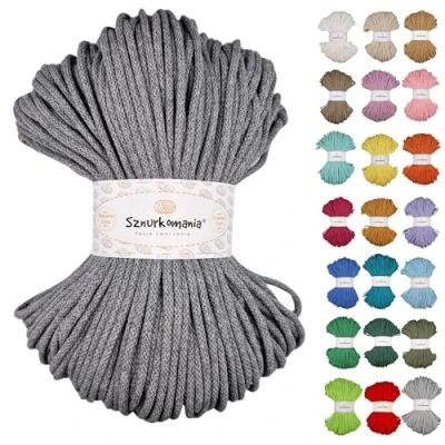 Image of Braided Cotton Cord 5 mm 100 m, 46 Colours, Crochet Cord, Macrame Yarn, Premium Rope, Sznurkomania (Dark Grey)