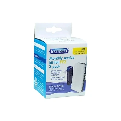 Image of Interpet Monthly Service Kit for PF2 Aquarium Power Filter, floss and carbon bonded replacement foams (pack of 3)