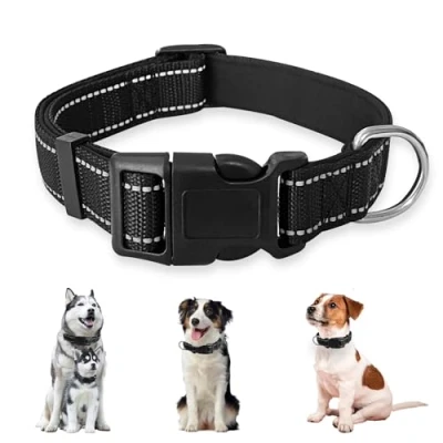 Image of UBRAVE Dog Collar,Reflective Nylon Collar,With Quick Release Buckle,With Soft Neoprene Padding，Adjustable Collars For Small Dogs, S, Black