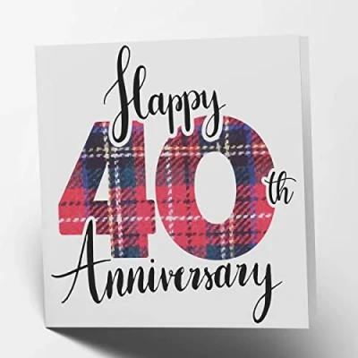 Image of Maturi Happy 40th Anniversary Tartan Greetings Card Blank Inside, 15.5 x cm Square