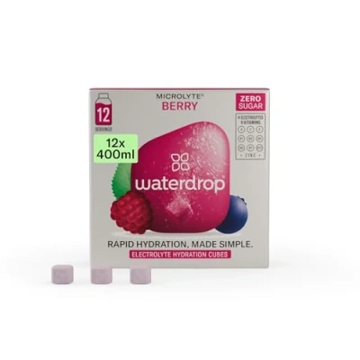 Image of waterdrop® Microlyte BERRY 12 Rapid Hydration Tablets with 4 Electrolytes, 9 Vitamins, Zinc 3 Flavours Keto, Gluten Free, Zero Sugar &amp; Vegan Recovery Drink Rehydration Water Flavouring