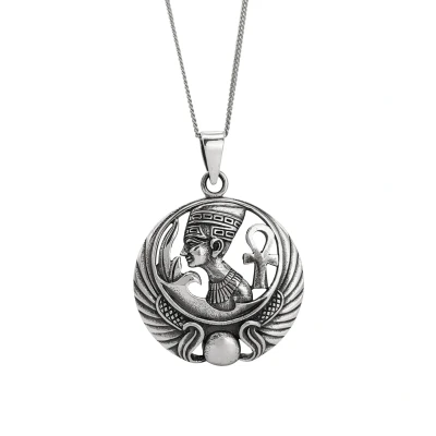 Image of 81stgeneration Unisex 925 Sterling Silver Queen Nefertiti Ankh Cross Scarab Pendant Necklace, 18&quot;