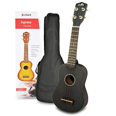 Image of Black Chord Soprano Ukulele Starter Kit Hawaii Guitar 4 String with Carry Gig Bag