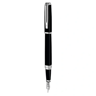 Image of Waterman Exception Fountain Pen Slim Black with Silver Plated Clip Fine Nib Blue Ink Cartridge Gift Box