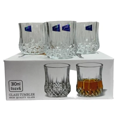 Image of Bargain House Whisky Glasses Set of 6, Crystal Tumbler, Transparent Rum Glass Tumbler for Cocktails, Drinkware Glasses, Dishwasher Safe, Gift Dad, Men, Brother, Women (310 ml)