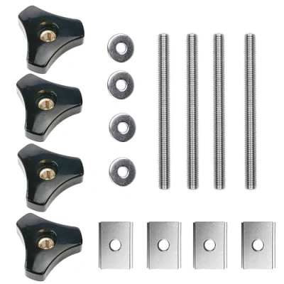 Image of WeqeYent 4 Sets(16 Pcs) T Track Accessories M8 Aluminum Alloy Sliding Nuts, Plastic Knobs with Stainless Steel bolts and washers,T Slot Set for DIY Woodworking Tool Fastener