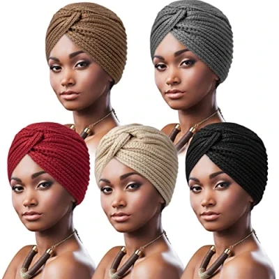 Image of DRESHOW Women Turban Knit Beanie Hats Cross Twist Wool Hat Cap Warm Chunky Winter