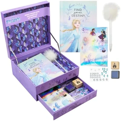 Image of Disney Stitch Kids Scrapbook Set with Notebook Gem Stickers Pen &amp; Stamp Craft Writing Drawing Gifts for Girls (Purple Frozen)