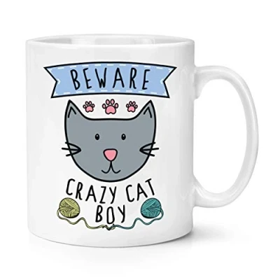 Image of Beware Crazy Cat Boy 10oz Mug Cup